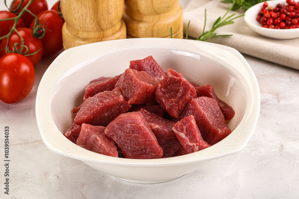 Raw beef cubes for cooking Raw beef cubes for cooking