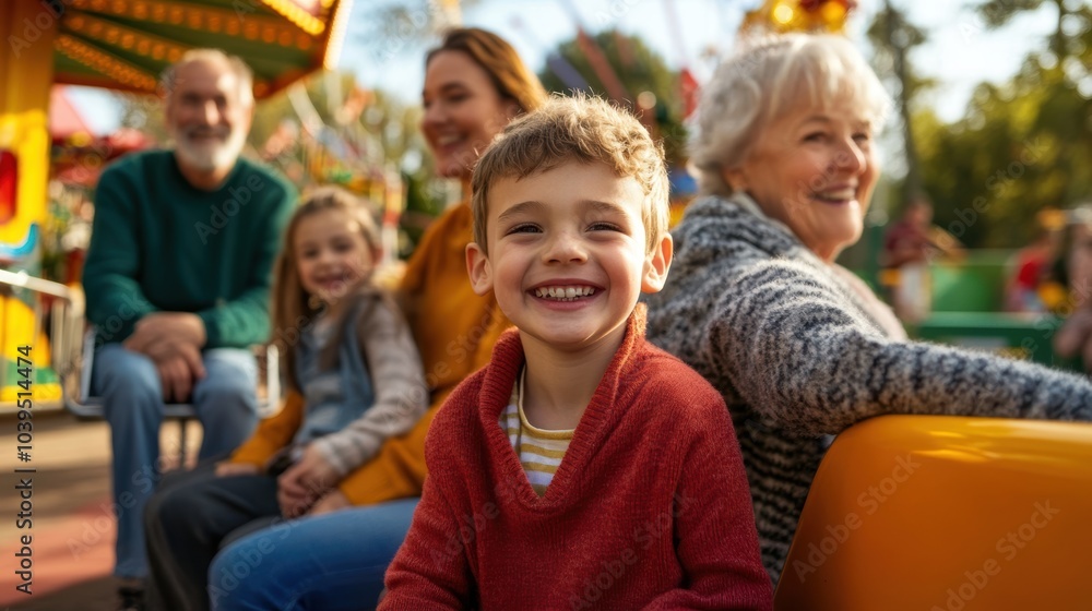 Joyful Family at Amusement Park with Children Joyful Family at Amusement Park with Children