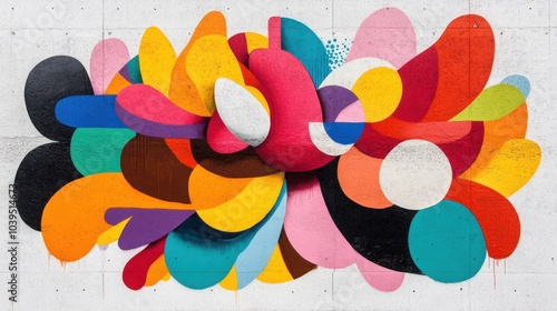 Vibrant abstract mural with colorful shapes and patterns