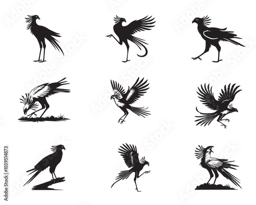 Collection of Secretarybird Vector illustration - Cute Secretary Bird Silhouette Design
