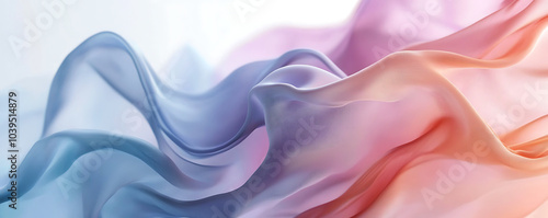 An abstract design featuring soft flowing lines in shades of orange and blue on a light background