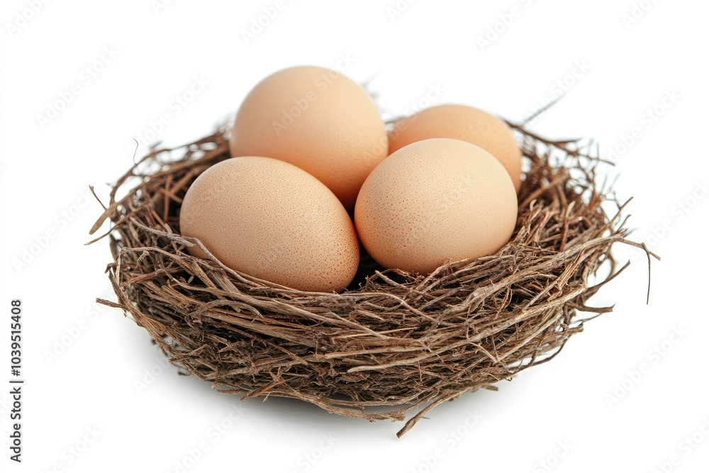 Four Brown Eggs Nestled in a Bird's Nest Four Brown Eggs Nestled in a Bird's Nest