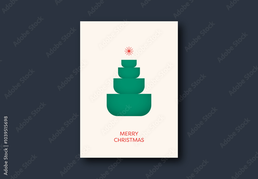 Christmas Card Template with Abstract Green Tree Stock Template | Adobe ...