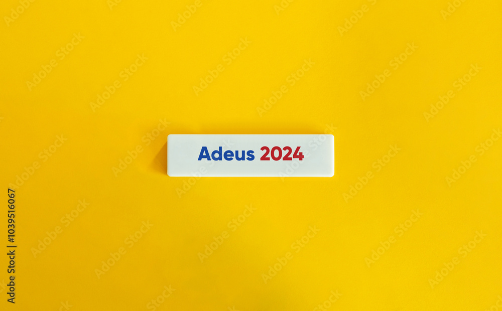 Goodbye 2024 Banner. Greetings, Motivational Phrase, Positive Emotion, Slogan, or Quote. Blue and Red Text on Block Letter Tile on Yellow Background. Goodbye 2024 Banner. Greetings, Motivational Phrase, Positive Emotion, Slogan, or Quote. Blue and Red Text on Block Letter Tile on Yellow Background.