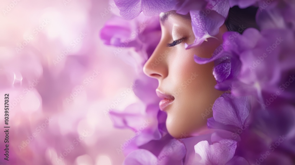 an indistinct woman's visage surrounded by flowers . an indistinct woman's visage surrounded by flowers .