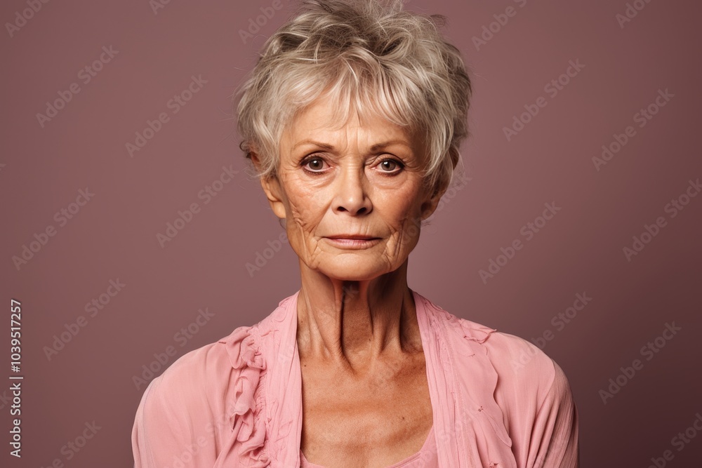 Elegant mature woman posing for portrait, capturing grace and experience against a white background Elegant mature woman posing for portrait, capturing grace and experience against a white background