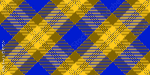 Square pattern check fabric, brazil background textile vector. Large tartan texture plaid seamless in yellow and blue colors.