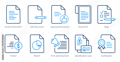 A set of 10 web marketing icons as content document, edit document