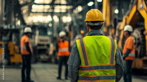 Construction Worker in Yellow Hard Hat and Safety Vest