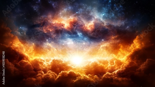 Wallpaper Mural  A clear-skied image featuring an abundance of clouds, with a central, radiant star at its heart Torontodigital.ca