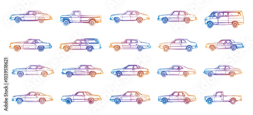 Classic car icon bundle. retro car icon collection