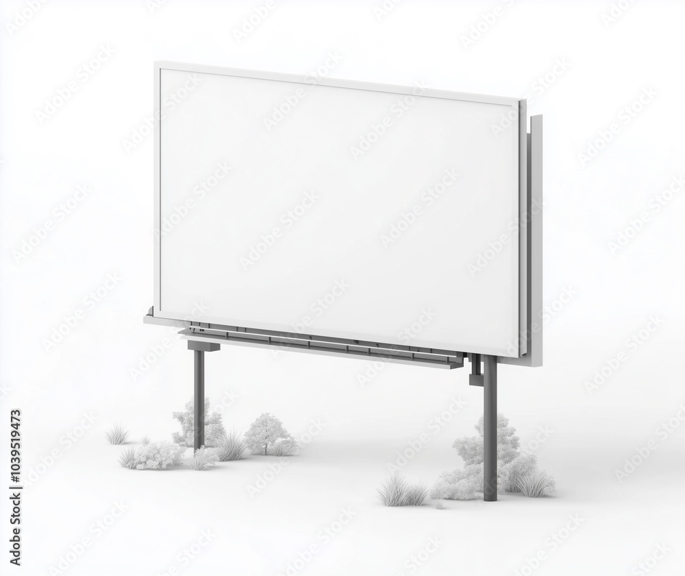 Obraz premium Blank white banner mockup on black city billboard, Empty bill board mock up isolated. Clear canvas template on sity street sign. Large outdoor poster screen. Big cityboard signage stand.