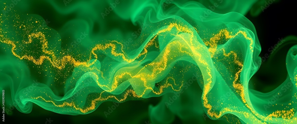 Obraz premium Green and Gold Galaxy Smoke Swirl Background
