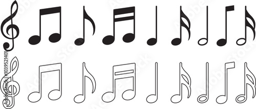 Music notes icon set. Musical key symbols. Music notes symbol vector illustration