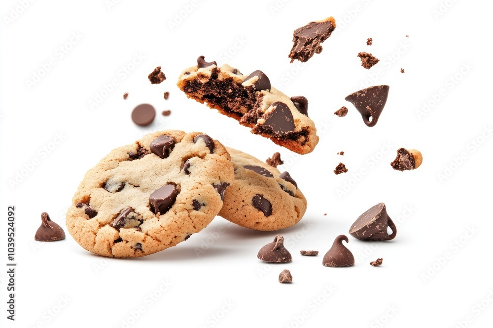 Chocolate Chip Cookies and Chocolate Chips Falling Through the Air Chocolate Chip Cookies and Chocolate Chips Falling Through the Air