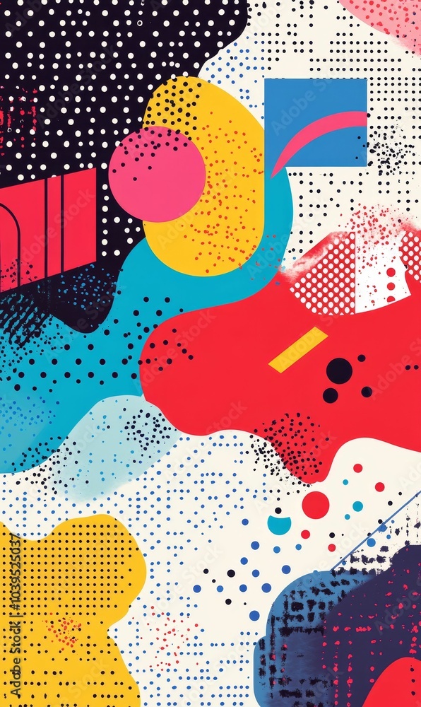 Fototapeta premium Abstract art with colorful shapes and dots.