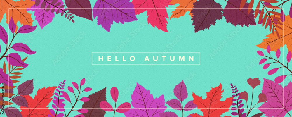 Obraz premium Hello autumn horizontal background. Autumn modern art design, templates for placards, banners, flyers, presentations, reports, sales, header, cover, social media, fashion ads, decor.