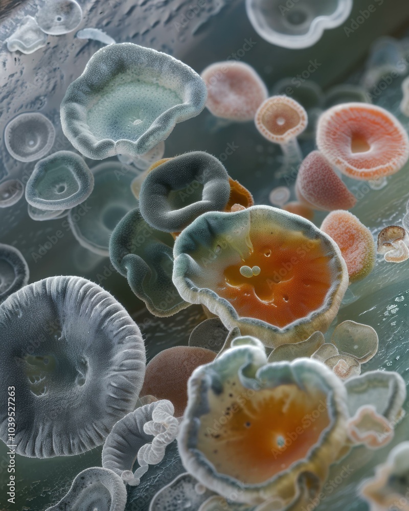 A close-up view of colorful fungi. AI. A close-up view of colorful fungi. AI.