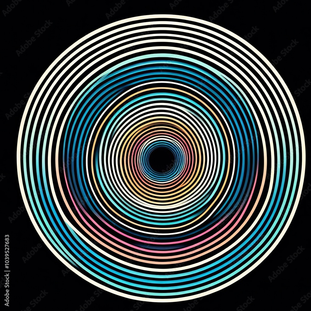 Fototapeta premium Abstract spiral design with concentric circles and light illusion in blue and black, creating a 3D tunnel pattern
