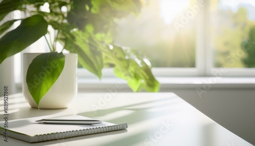 desk in home office green living photo