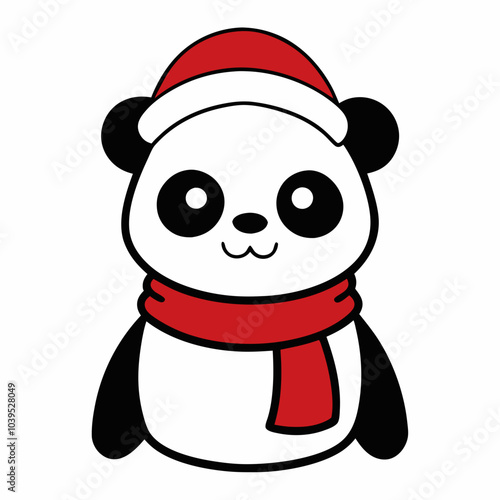 Vector outline of a cute Animals a Santa clause hat and scarf