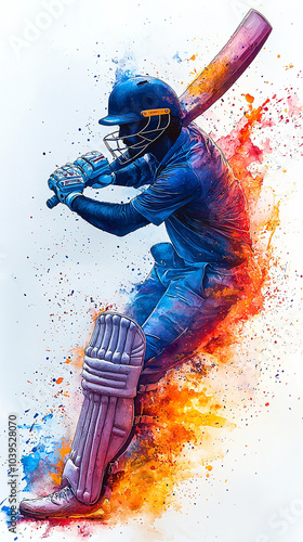 Dynamic and colorful cricket player illustration capturing the spirit of the game with vibrant artistry and energy