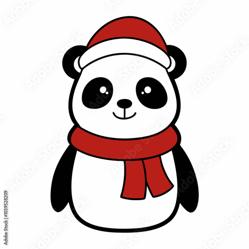 Vector outline of a cute Animals a Santa clause hat and scarf