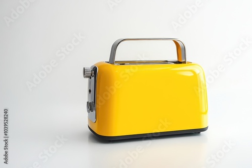 Yellow Toaster with Silver Accents on White Background