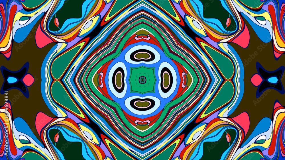 Fototapeta premium Abstract colorful psychedelic mandala kaleidoscope background pattern for a summer music festival