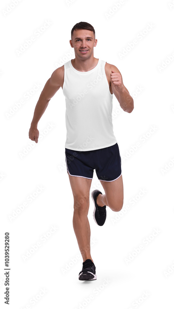 Man in sportswear running on white background Man in sportswear running on white background
