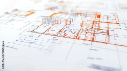 Wallpaper Mural Architectural blueprint with detailed floor plan and measurements. Torontodigital.ca