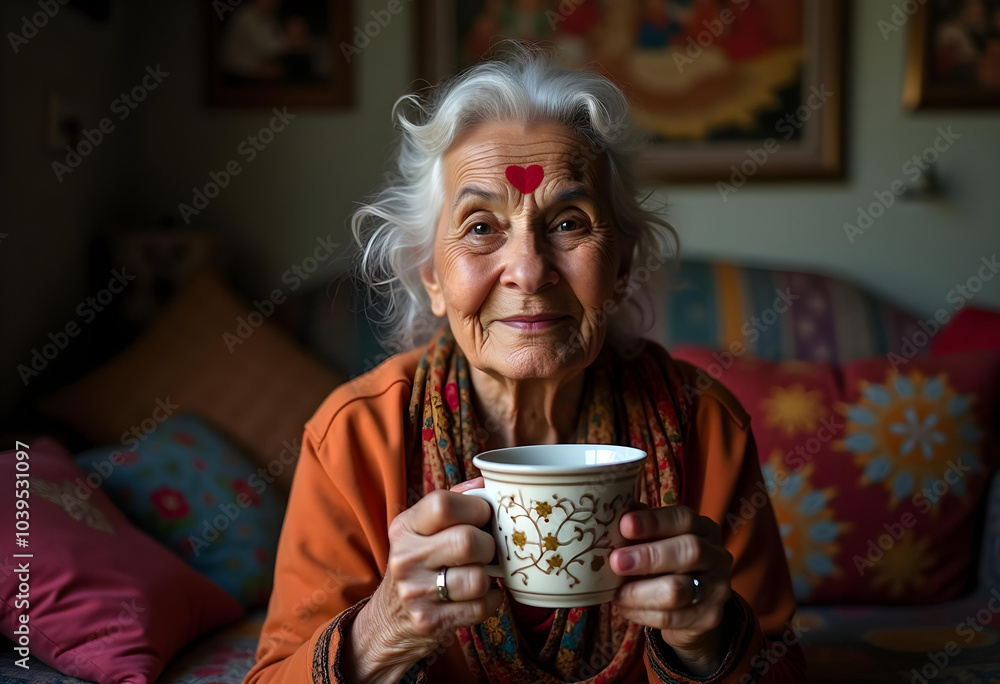 Smiling Senior Woman Wrinkled Face and a Cup of Tea or Coffee in Hand Smiling Senior Woman Wrinkled Face and a Cup of Tea or Coffee in Hand