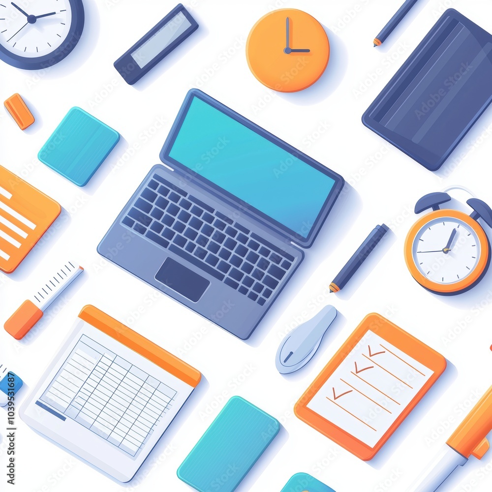 Office supplies and gadgets on a white isolate background. Office supplies and gadgets on a white isolate background.