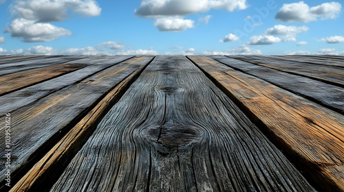 Weathered Wooden Planks With Blue Sky Background Illustration