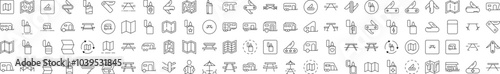Beach, Umbrella, Surfing, Lifeline, Summer Rest Editable Strokes Drawn with Thin Line. Collection of Various Design Elements that Can Be Used for Apps, Articles, Web Sites, Social Media