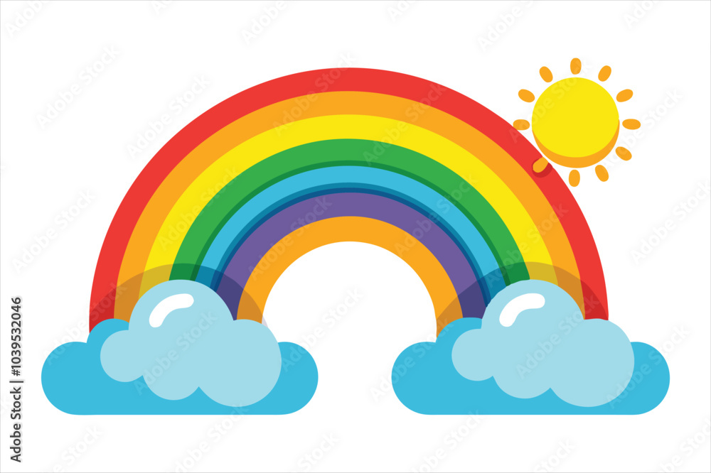 Radiant Rainbow with Sun and Fluffy Clouds Radiant Rainbow with Sun and Fluffy Clouds