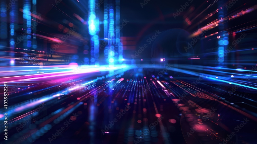 Abstract Digital Landscape with Neon Lights Abstract Digital Landscape with Neon Lights