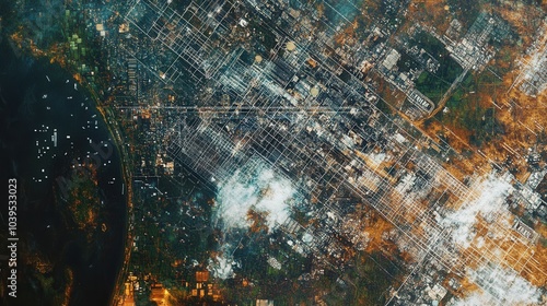 A satellite view of a digital grid overlaying the earth, representing the global control of technology over society