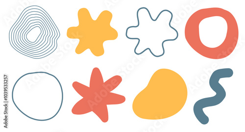 Doodle abstract scribble shapes elements design vector in childish style illustration set, modern trendy unusual kid comic funny blobs collection image clip art, minimal hand drawn decoration bundle
