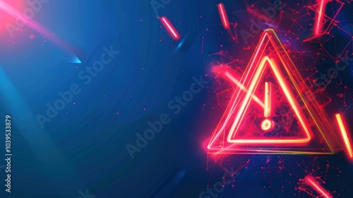 Neon Warning Sign on a Digital Background