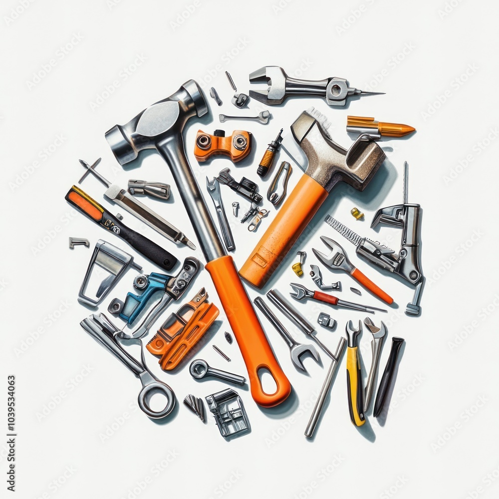 A collection of various tools arranged artistically for practical use and design. A collection of various tools arranged artistically for practical use and design.