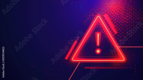 Red Neon Warning Sign on a Digital Background