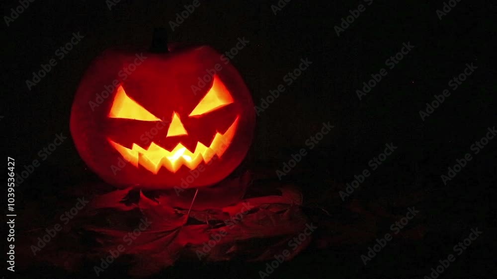 Jack-o-lantern - Halloween pumpkin with candle against a dark background in a spooky Halloween concept, 4k Jack-o-lantern - Halloween pumpkin with candle against a dark background in a spooky Halloween concept, 4k