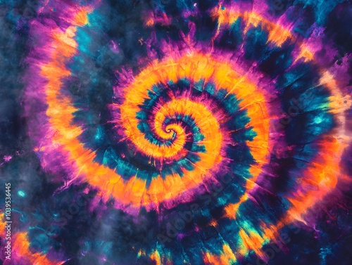 Abstract Tie Dye Swirl Background in Orange Purple and Blue