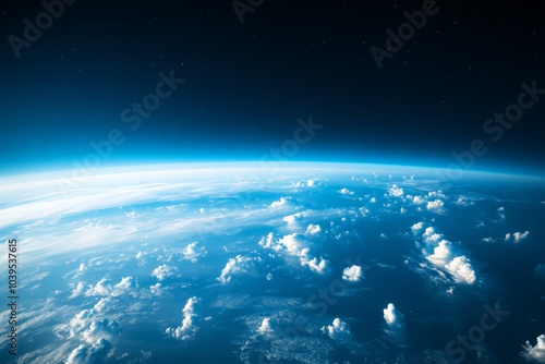 A mesmerizing scene of Earth's curvature blending into the dark star-speckled cosmos above, stirring thoughts of exploration, infinity, and the mysteries of space.