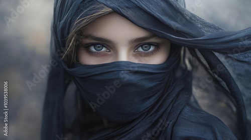  A tight shot of an individual with a black fabric masking their face, completely concealed beneath another black cloth