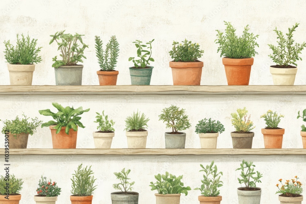 Vertical indoor plant wall with terracotta pots arranged on wooden shelves perfect for modern home design biophilic interiors and maximizing small spaces with greenery Vertical indoor plant wall with terracotta pots arranged on wooden shelves perfect for modern home design biophilic interiors and maximizing small spaces with greenery