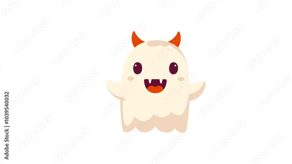 A charming and playful ghost with devil horns, grinning broadly. A charming and playful ghost with devil horns, grinning broadly.
