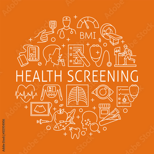 Health screening round poster in line style