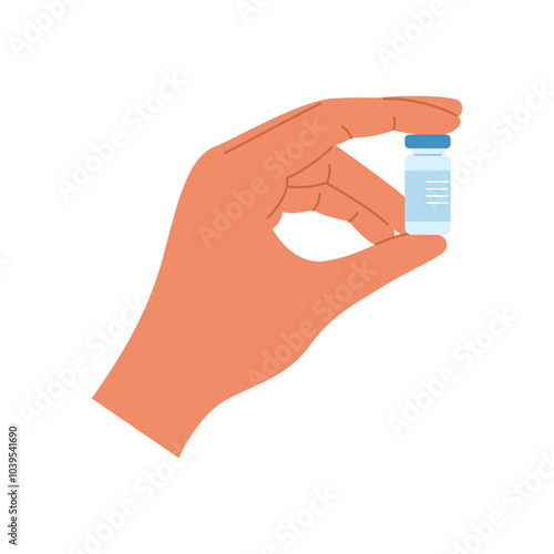 Hand holding a vial for injection. Vaccination and health care concept